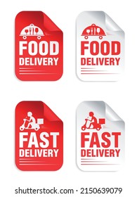 Food delivery, fast delivery stickers set. Vector illustration