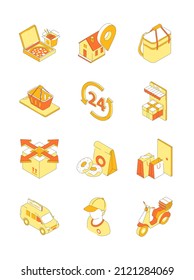 Food delivery - flat design colored style icons set