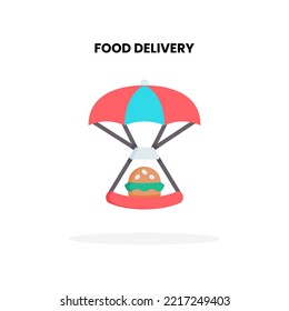 Food Delivery flat icon, with parachute Vector Illustration for Graphic Design Element. Isolated on white background