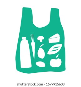 Food delivery flat vector illustration. Bag with food from supermarket. Simple concept for online food order