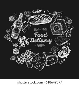 Food delivery frame. Vector hand drawn illustration