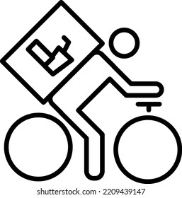 food delivery guy on a bicycle carrying box line icon