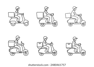 el repartidor de alimentos usa scooter con Ilustración vectorial de almacenamiento de alimentos