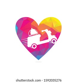 Food delivery heart shape concept  logo design with retro scooter.
