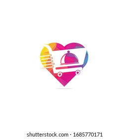 Food delivery heart shape concept logo design. Fast delivery service sign. Delivery logo online food ordering restaurant.	