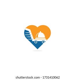 Food delivery heart shape concept logo design. Fast delivery service sign. Delivery logo online food ordering restaurant.