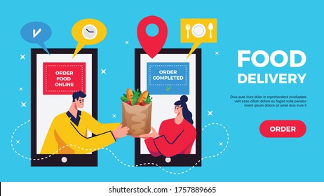 Food Delivery Horizontal Banner Online Shopping Stock Vector (Royalty ...