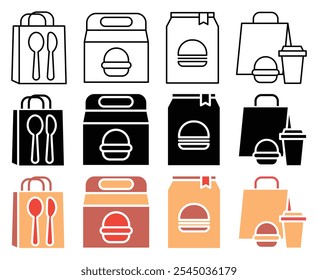 Food delivery icon collection on white background