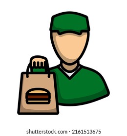 Icono de entrega de alimentos. Contorno de negrita editable con diseño de relleno de color. Ilustración vectorial.