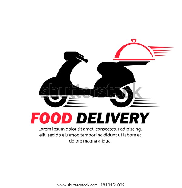 Food delivery icon. Fast, express service. Restaurant\
logo. Scooter, motorcycle. Vector on isolated white background. EPS\
10