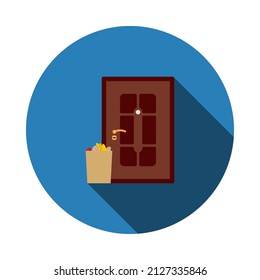 Icono de entrega de alimentos. Diseño De Esténcil De Círculo Plano Con Sombra Larga. Ilustración vectorial.