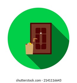 Food Delivery Icon. Flat Circle Stencil Design With Long Shadow. Vector Illustration.