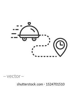 food delivery icon, meal deliver, thin line web symbol on white background - editable stroke vector illustration eps 10
