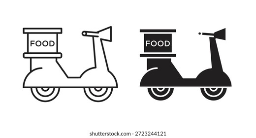 Esquema del icono de la entrega de la comida y muestra sólida del Vector, pictogramas lineales