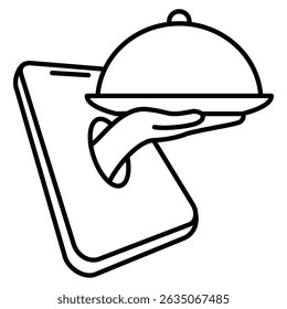 Food Delivery icon represented by smartphone, food package Line style.