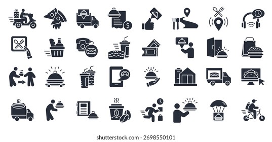 food delivery icon set editable stroke linear style sign