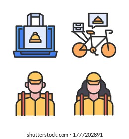 Food Delivery icon set (Filled Line) = shopping online, bike delivery, delivery man, delivery girl.
Perfect for website mobile app, presentation, illustration and any other projects.