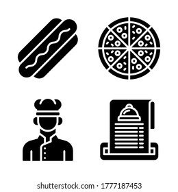 Food Delivery icon set = hot dog, pizza, chef, bill.
Perfect for website mobile app, presentation, illustration and any other projects.