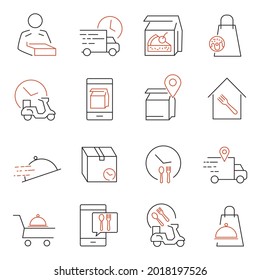Food delivery icon set. Food delivery pack symbol vector elements for infographic web