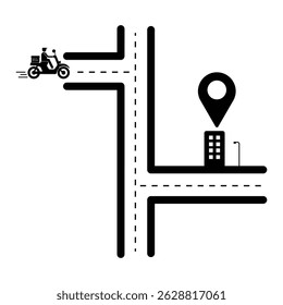 Food delivery icon set showing rider navigation with location map and building for online order service vector illustration concept.