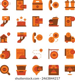 Conjunto de iconos de entrega de alimentos Ilustración vectorial stock