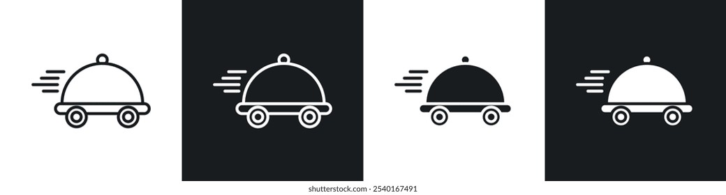 Food delivery icon set. Vector symbols in black and white colors.