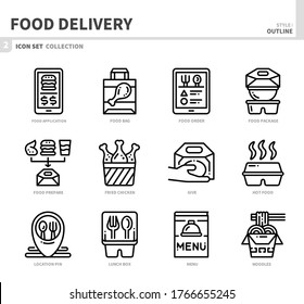 food delivery icon set,outline style,vector and illustration