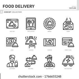 food delivery icon set,outline style,vector and illustration