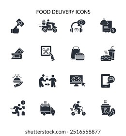 Food delivery icon set.vector.Editable stroke.linear style sign for use web design,logo.Symbol illustration.