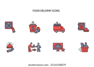 Food delivery icon set.vector.Editable stroke.linear style sign for use web design,logo.Symbol illustration.