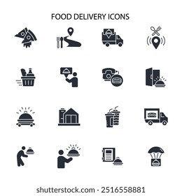 Food delivery icon set.vector.Editable stroke.linear style sign for use web design,logo.Symbol illustration.