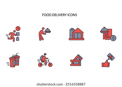 Conjunto de iconos de entrega de alimentos. Vector. Movimiento editable. signo de estilo lineal para uso Diseño web, logotipo. Ilustración de símbolo.