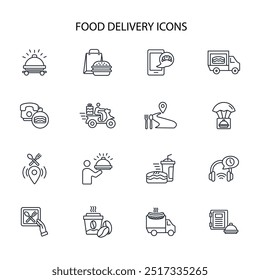 Food delivery icon set.vector.Editable stroke.linear style sign for use web design,logo.Symbol illustration.