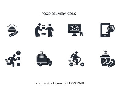 Conjunto de iconos de entrega de alimentos. Vector. Movimiento editable. signo de estilo lineal para uso Diseño web, logotipo. Ilustración de símbolo.