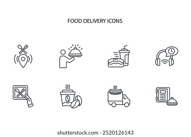 Food delivery icon set.vector.Editable stroke.linear style sign for use web design,logo.Symbol illustration.