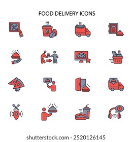 Food delivery icon set.vector.Editable stroke.linear style sign for use web design,logo.Symbol illustration.