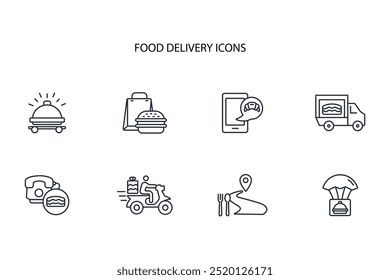 Sinal de estilo set.vetor.Editable.strom.linear do ícone de entrega de alimentos para usar web design,ilustração logo.Symbol.
