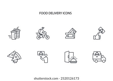 Food delivery icon set.vector.Editable stroke.linear style sign for use web design,logo.Symbol illustration.