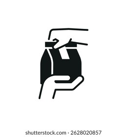 Food delivery icon. Simple hand giving takeaway bag icon for delivery service, app, and web design. Vector illustration.