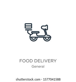 Food delivery icon. Thin linear food delivery outline icon isolated on white background from general collection. Line vector sign, symbol for web and mobile