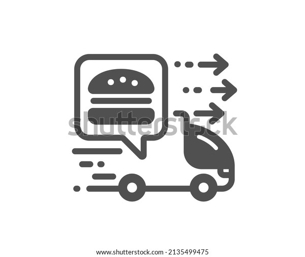 Food delivery icon. Truck courier sign. Catering\
service symbol. Classic flat style. Quality design element. Simple\
food delivery icon.\
Vector
