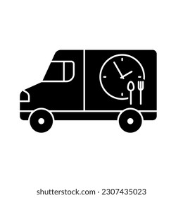 Food delivery icon vector. Takeaway food illustration sign. fast food symbol. Restaurant on wheels logo.