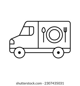 Food delivery icon vector. Takeaway food illustration sign. fast food symbol. Restaurant on wheels logo.