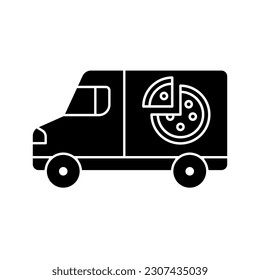 Food delivery icon vector. Takeaway food illustration sign. fast food symbol. Restaurant on wheels logo.