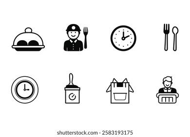 Food Delivery Icons – Flat Vector Set for Express Catering Services