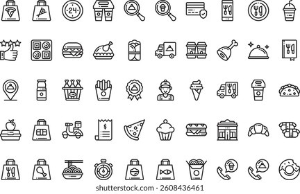Food delivery icons High-Quality Vector Icons Collection with Editable Stroke. Ideal for Professional and Creative Projects