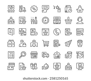 Food delivery  icons. Outline symbols collection. Premium vector line icons set