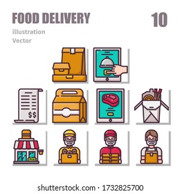 Food Delivery icons set, color symbol, vector and illustration set 5
