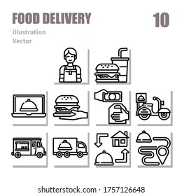 Food Delivery icons set, outline symbol, vector and illustration set 2