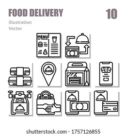 Food Delivery icons set, outline symbol, vector and illustration set 4